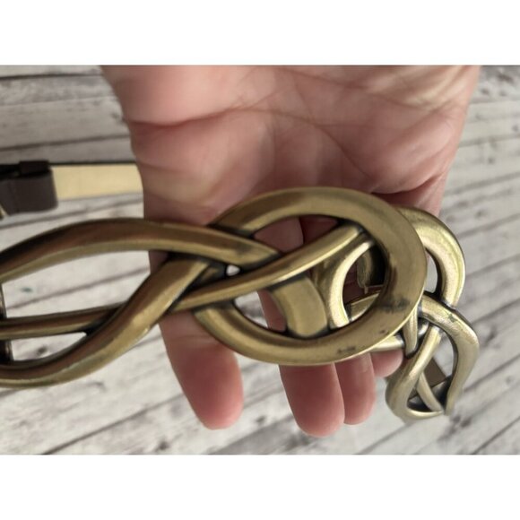 CHICOS Brown Gold Man Made And Leather Belt SZ S/M Rustic Scroll Slouch Belt! - Picture 5 of 12